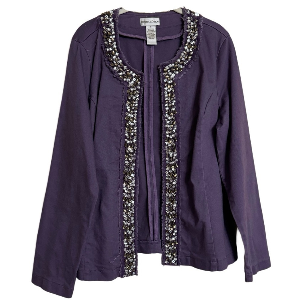 Draper’s & Damon’s Blazer Jacket Size L Purple Evening Beaded Casual Party $120